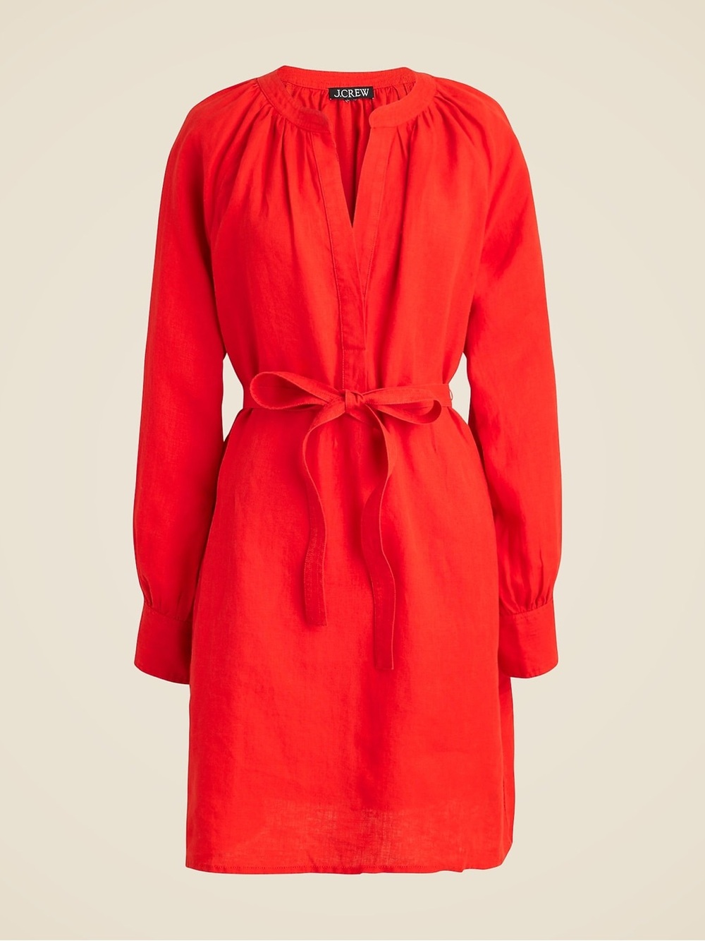 J.Crew Red Arroyo linen Long Sleeve Shift Dress